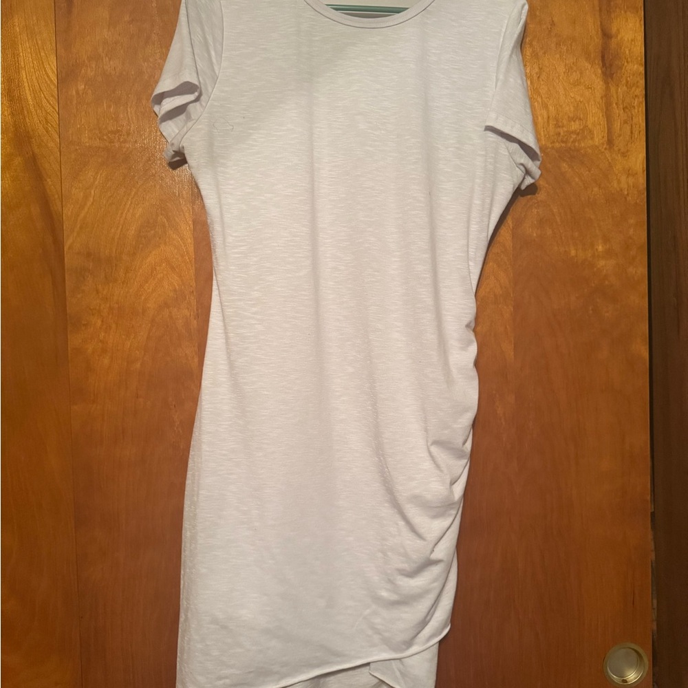 White Ruched T-Shirt Dress
